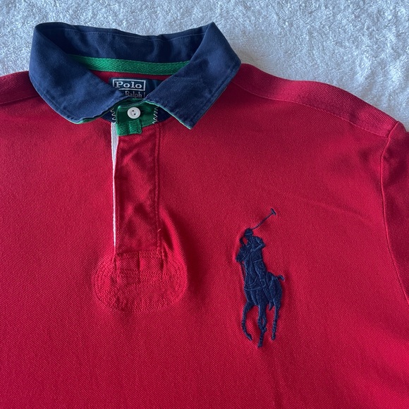 Vintage Mens Polo Ralph Lauren Polo Shirt Big Pony Long Tail Rugby Style, Red XL - Picture 4 of 7